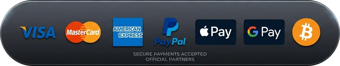Accepted Payment Methods: Visa, MasterCard, Amex, PayPal, Apple Pay, Google Pay, Crypto